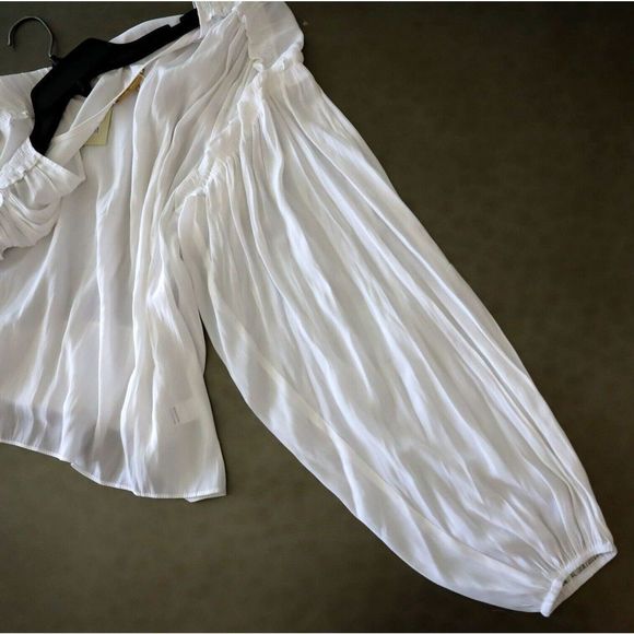 Ramy Brook A0822215 Women's Sz L Ivory Brielle Long Balloon Sleeve Blouse - Picture 9 of 9